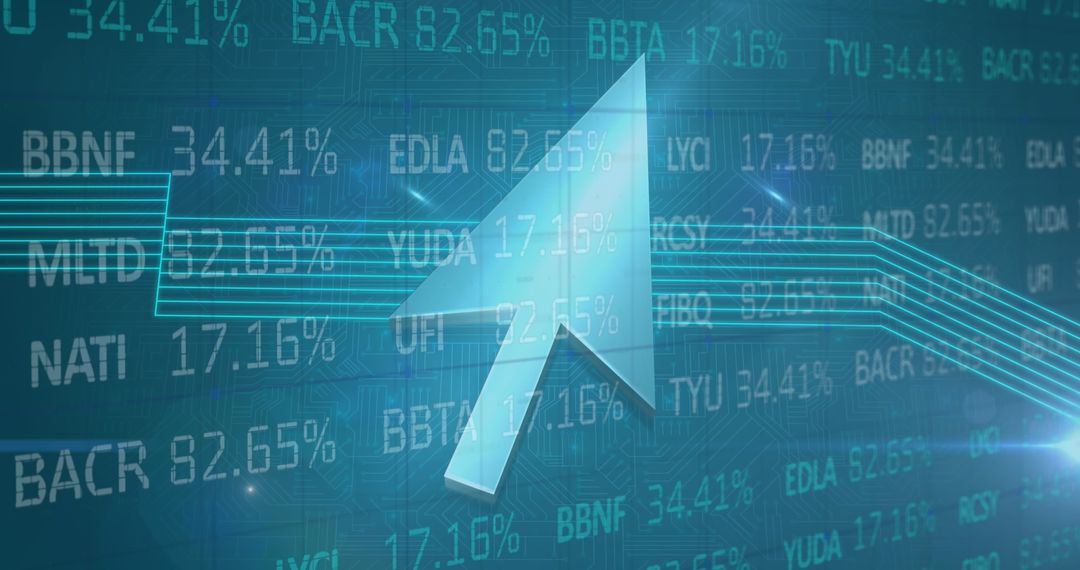 Digital Arrow Cursor Overlaying Virtual Stock Market Data