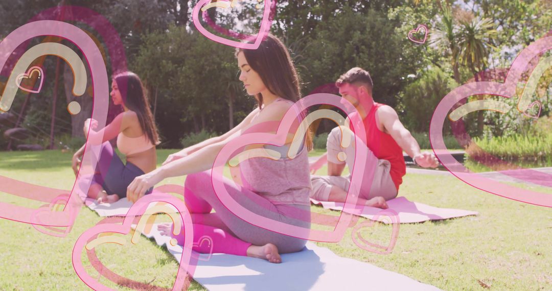 Friends practicing mindful yoga in serene backyard