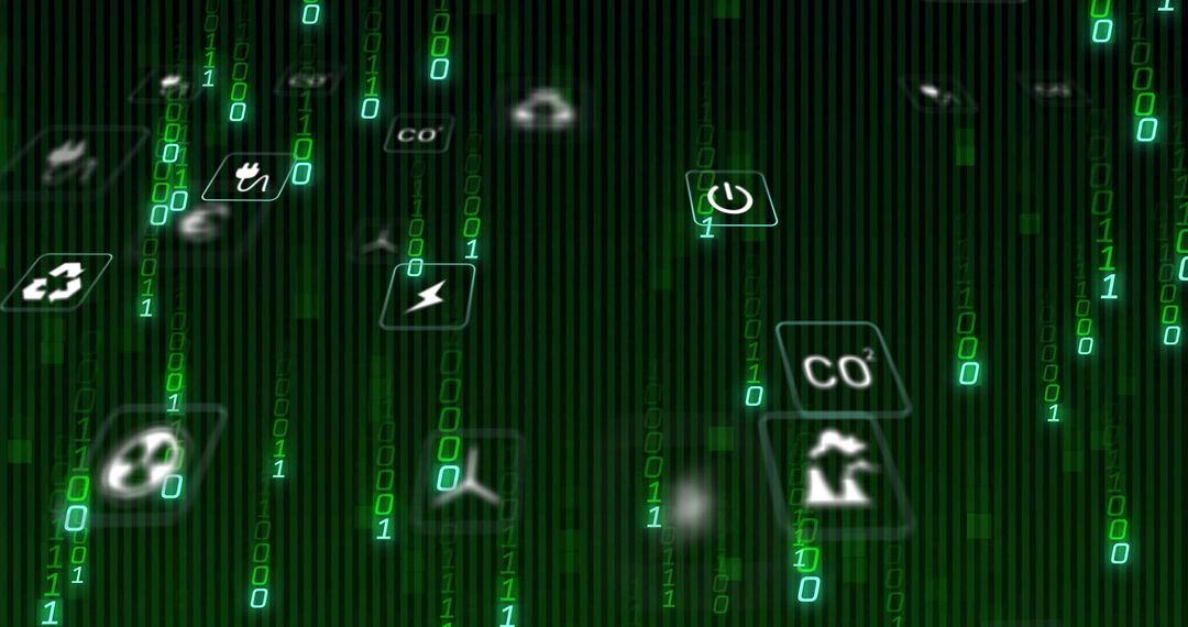Futuristic Green Technology with Binary Code and Eco Icons