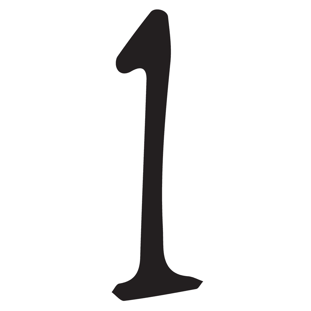 Black Number One on Transparent Background