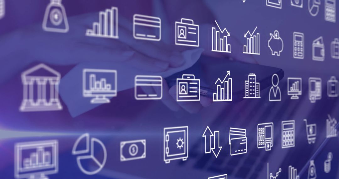 Business Icons Overlay with Cleaning Smartphone Concept