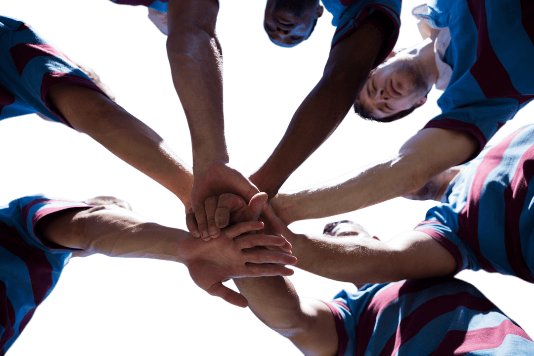 Diverse Rugby Players Joining Hands on Transparent Background
