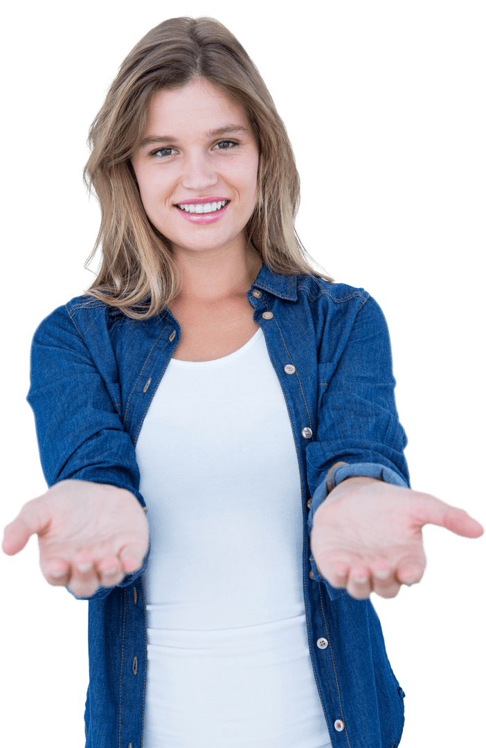 Happy Woman Open Hands Offering Gesture Transparent