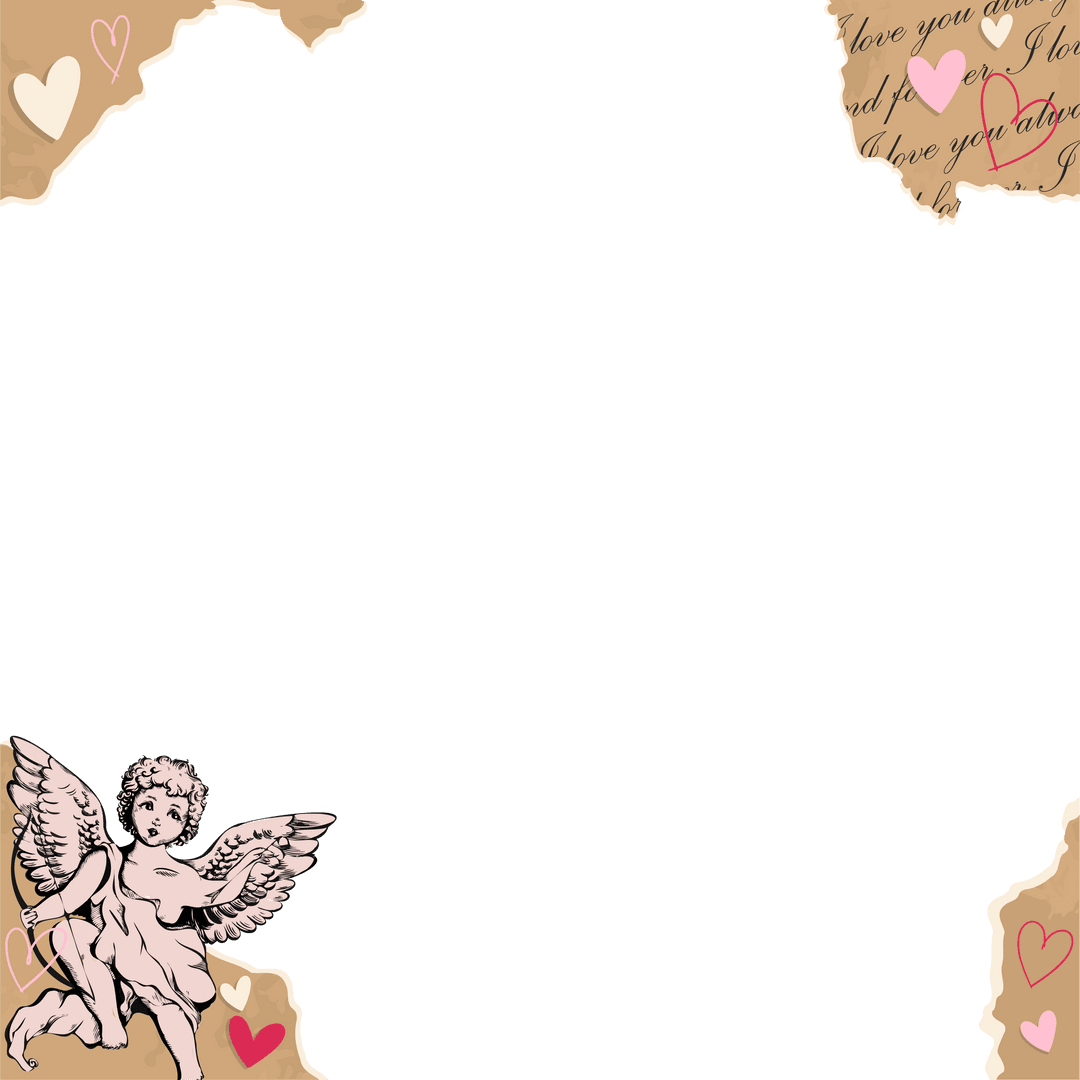 Transparent Vintage Frame with Cherub and Hearts on Teal