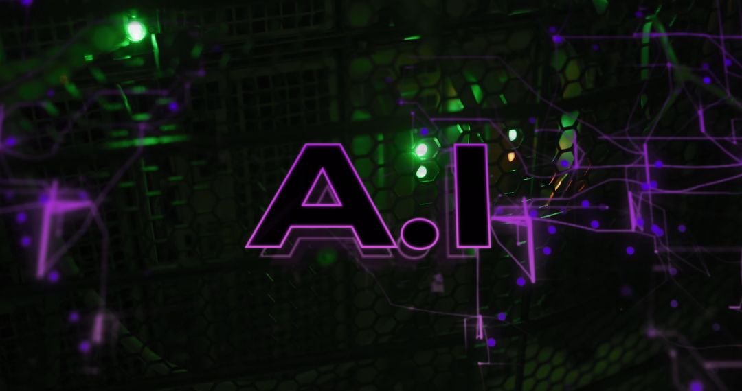 Futuristic AI Text with Neon Network Connections