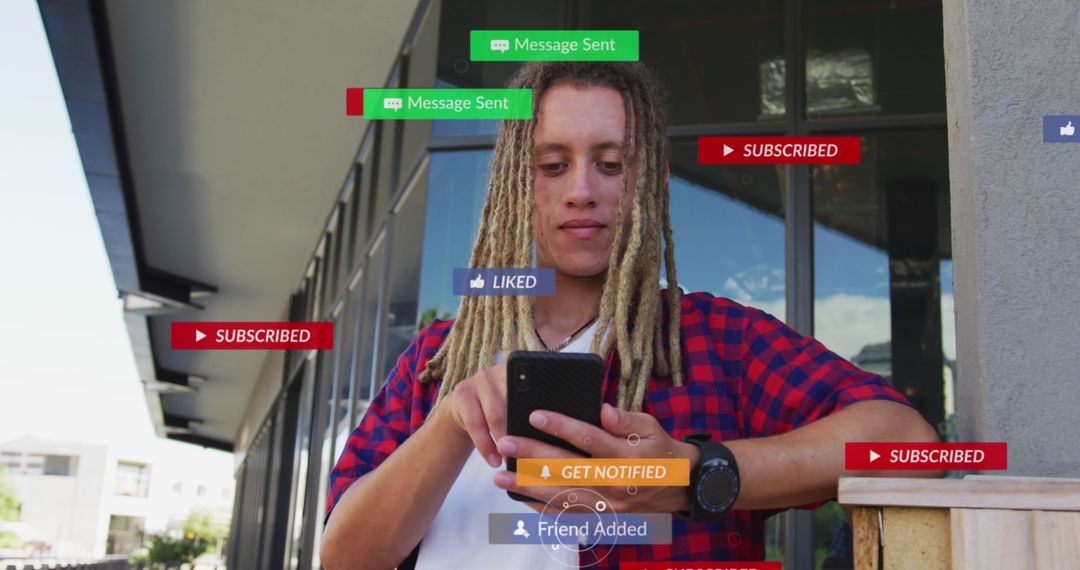 Young Man Immersed in Interactive Social Media Experience