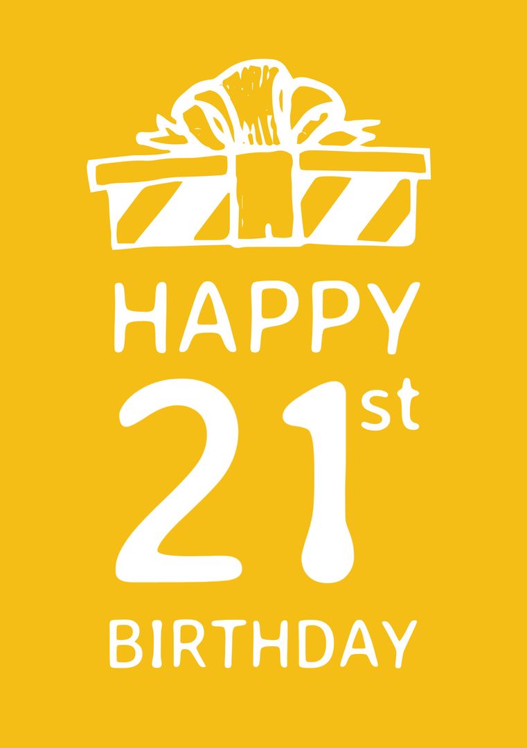 Happy 21st Birthday Greeting with Gift Box on Yellow Background - Download Free Stock Templates Pikwizard.com