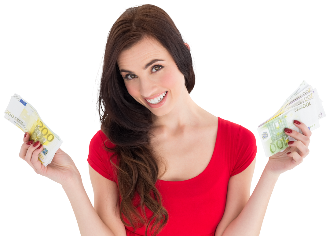 Cheerful Brunette Holding Cash, Transparent Background - Download Free Stock Images Pikwizard.com