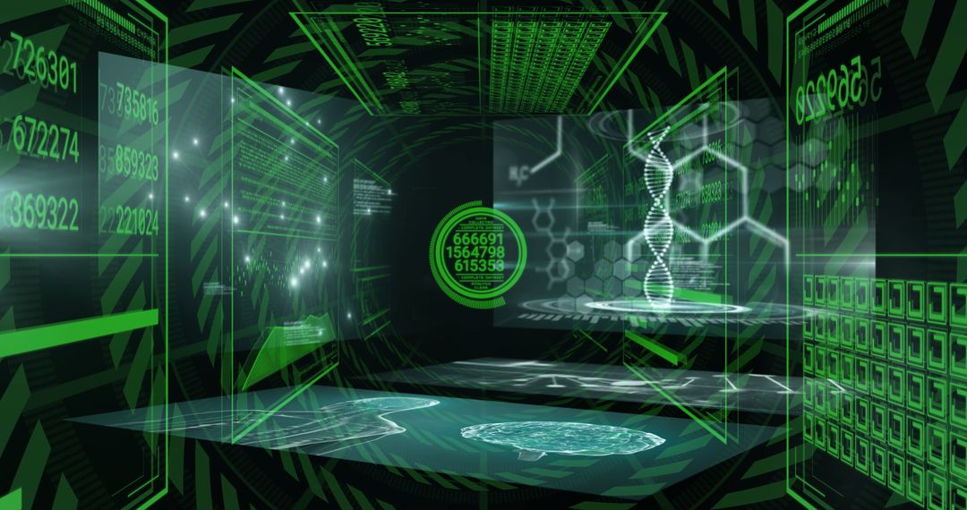 Futuristic DNA Helix in Virtual Holographic Interface