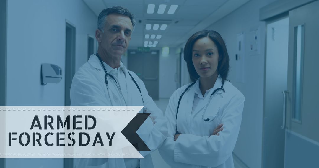 Doctors Standing in Hospital Corridor Supporting Armed Forces