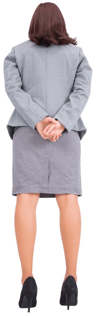 Businesswoman Standing Backwards in Professional Attire on Transparent Background