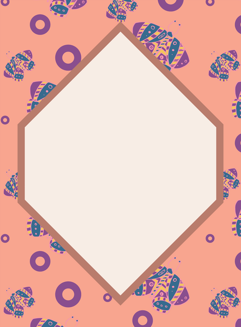 Transparent Pink Card with Butterflies and Abstract Patterns