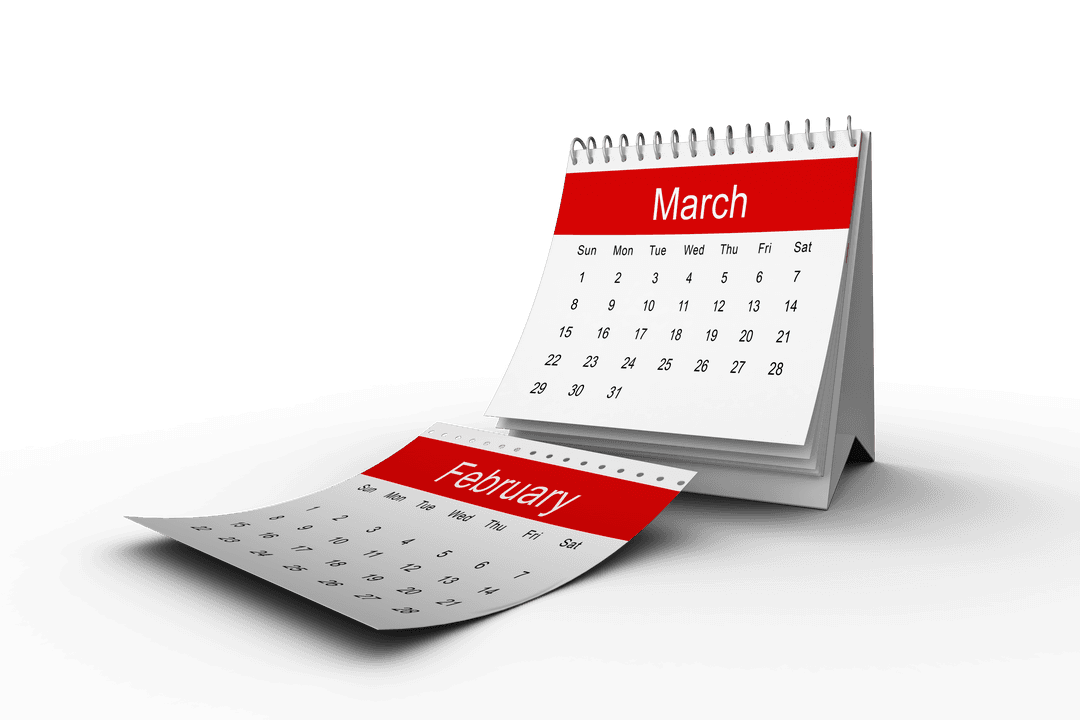 Transparent Calendar Pages Transition from February to March