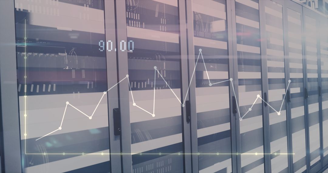 Data Center Servers with Overlaid Financial Graphs and Analytics