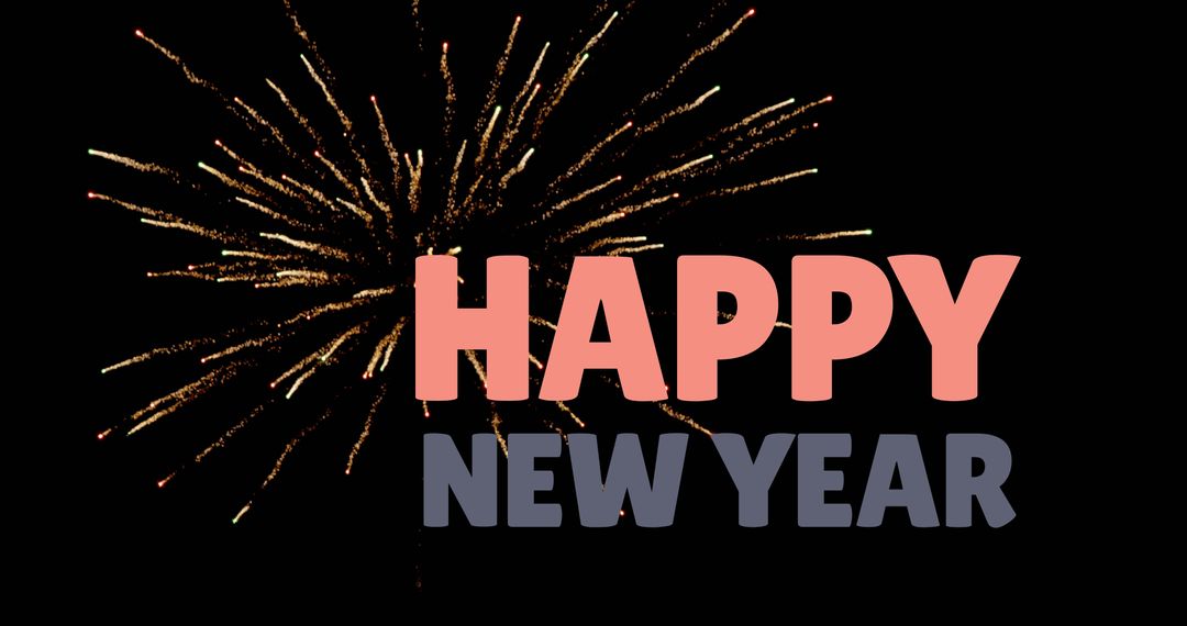 Happy New Year Text with Explosive Fireworks Display