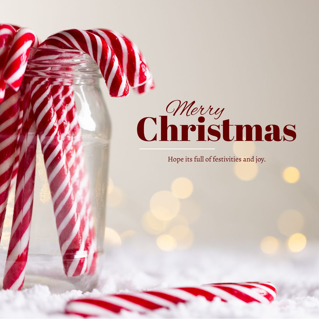 Festive Red Candy Canes in Jar with Merry Christmas Text