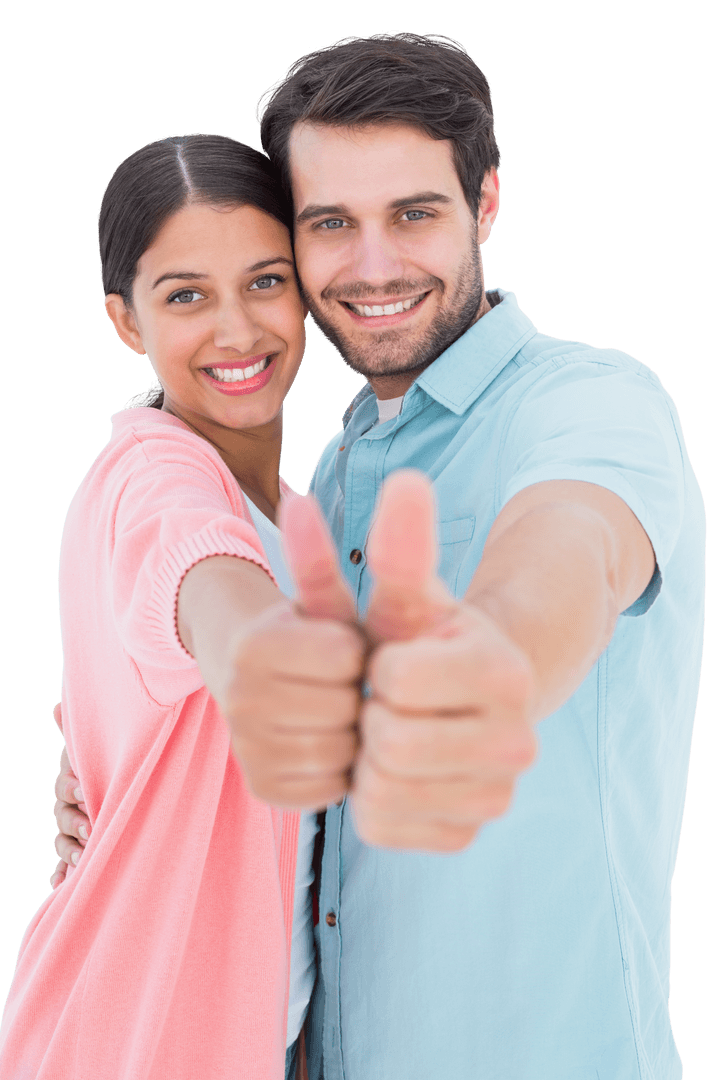 Smiling Couple with Thumbs Up on Transparent Background