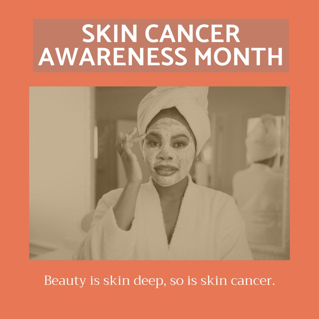 Skin Cancer Awareness Month - African American Woman Applying Skincare Face Mask - Download Free Stock Templates Pikwizard.com