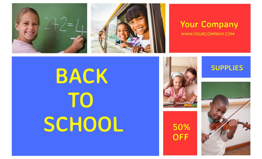 Colorful Back to School Stationery Promotion with Happy Students
