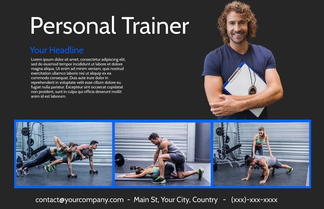 Personal Trainer Promotes Gym Expertise and Approachability - Download Free Stock Templates Pikwizard.com