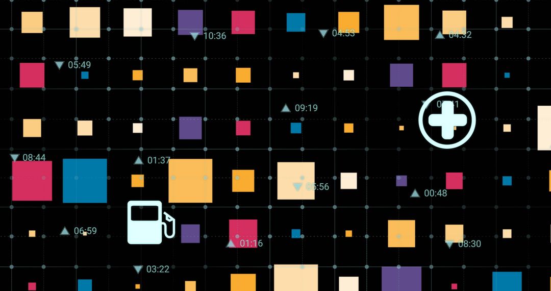 Abstract Geometric Neon Grid with Digital Timestamps