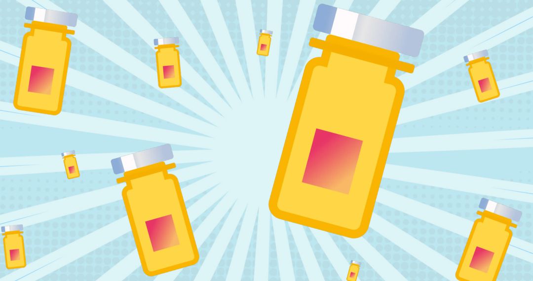 Colorful Vaccine Vials on Dynamic Blue Background