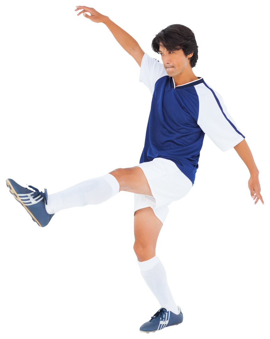 Asian Male Soccer Player Kicking Ball PNG on Transparent Background - Download Free Stock Images Pikwizard.com