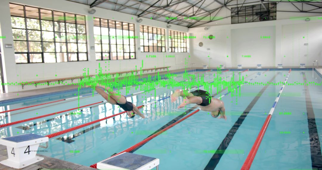 Competitive Swimmers Diving into Pool with Trajectory Markers