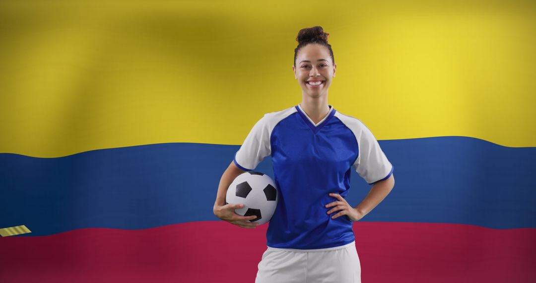 Confident Female Soccer Player Against Colombia Flag Background - Free Images, Stock Photos and Pictures on Pikwizard.com