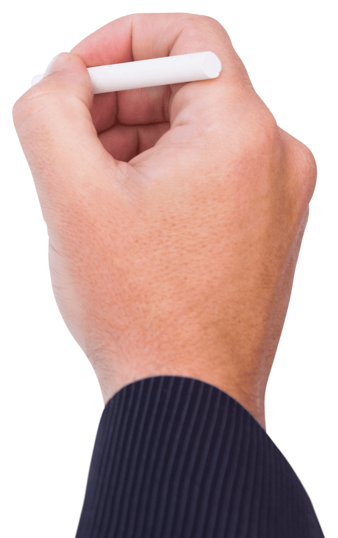 Man's Hand Writing with Chalk on Transparent Background