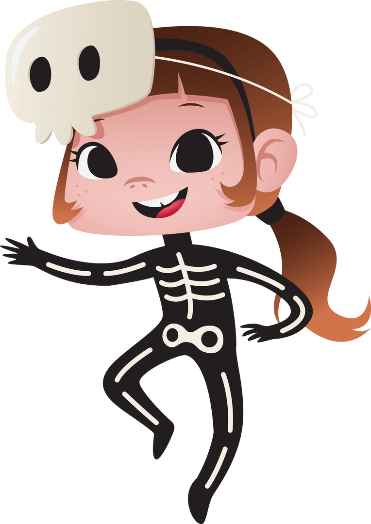 Young Girl in Skeleton Costume Greeting on Transparent Background Thumbnail PNG