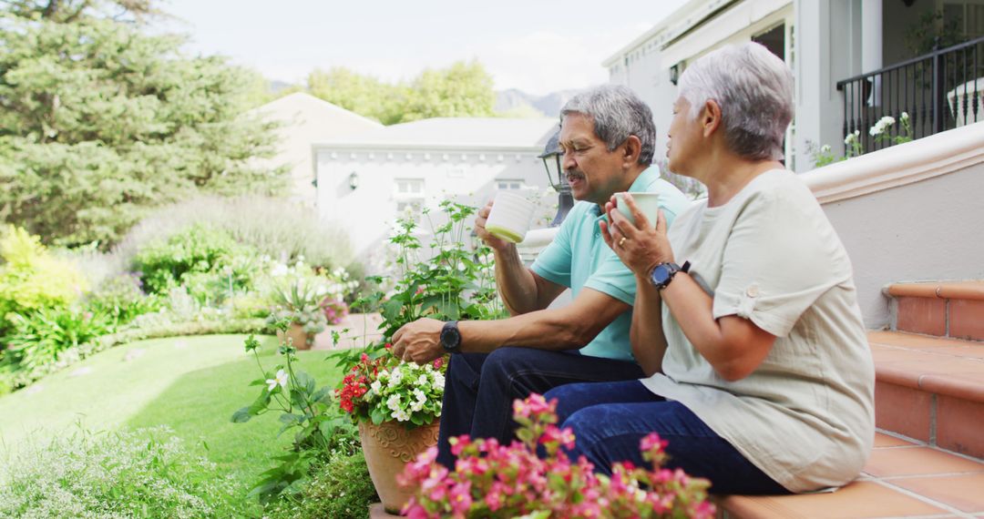 Senior Couple Relaxing in Garden Terrace at Home - Free Images, Stock Photos and Pictures on Pikwizard.com