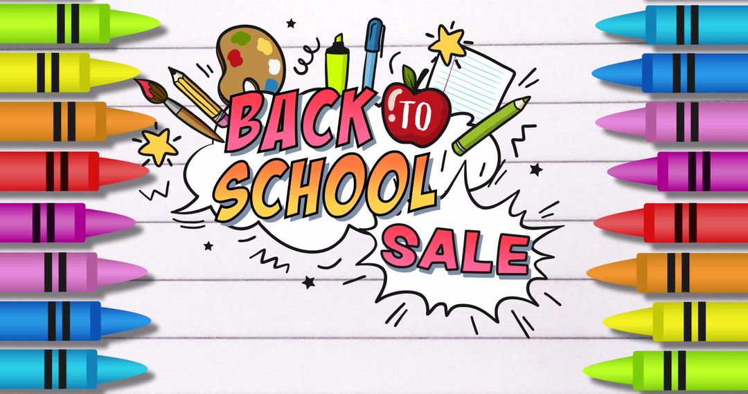 Colorful back to school sale text with crayon border