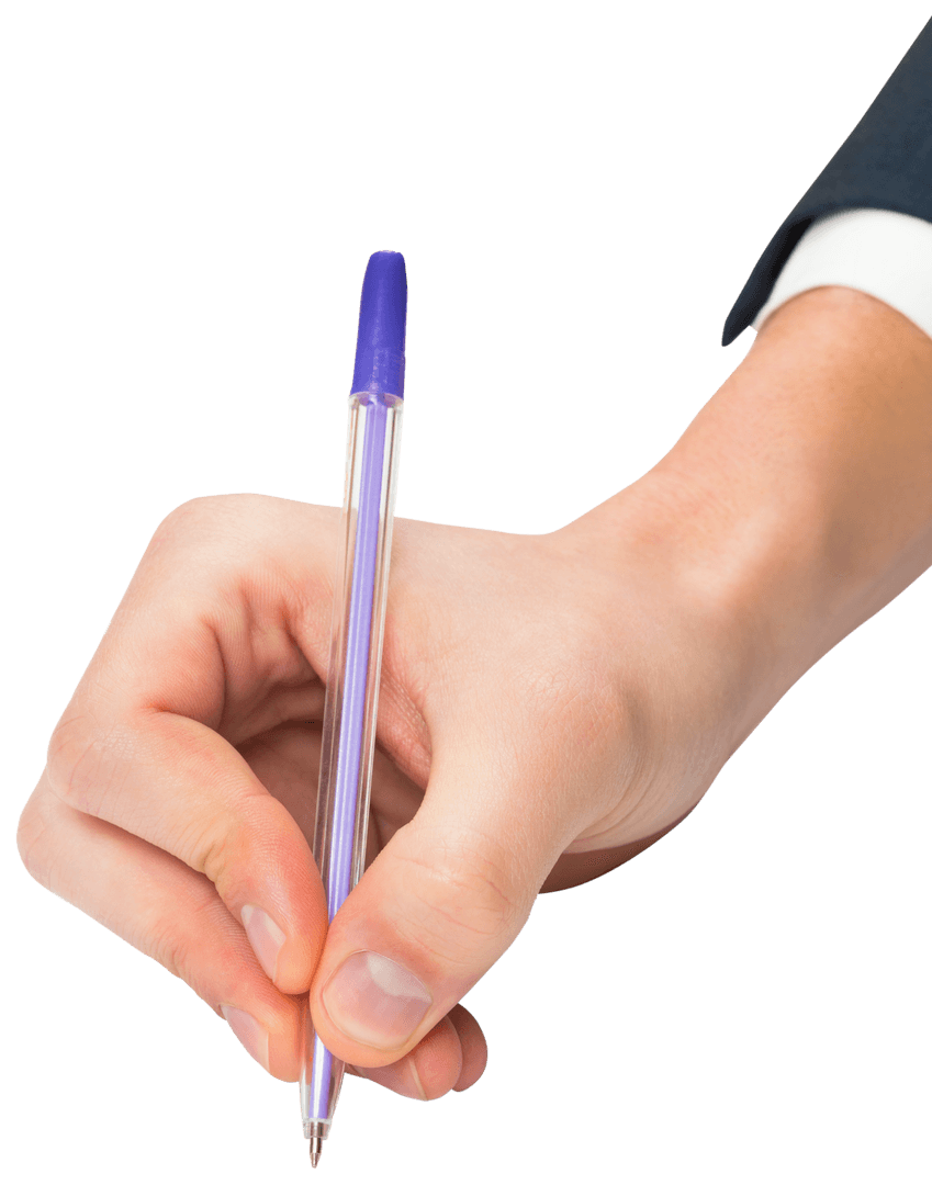 Hand Holding Pen in Transparent Background