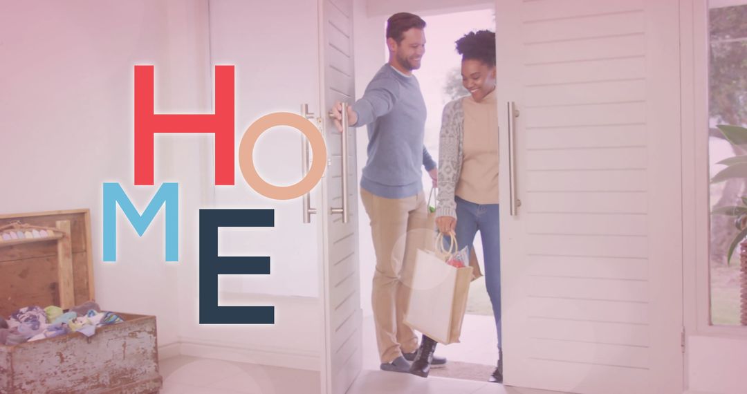 Diverse Couple Entering New Home with Joy and Excitement