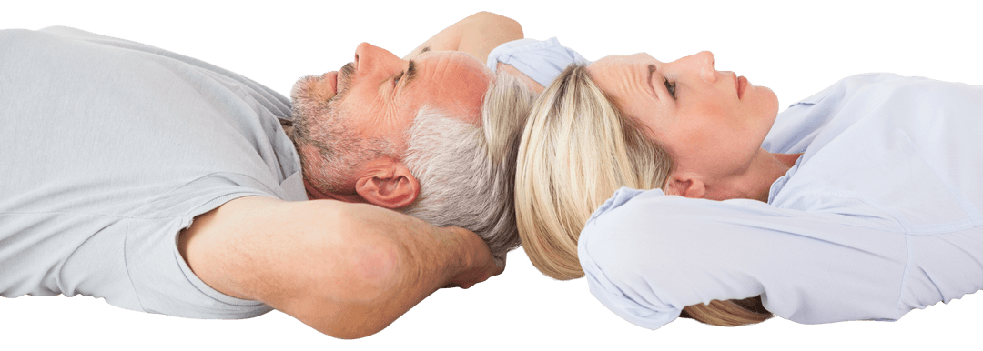 Transparent Couple Lying Back to Back Relaxing