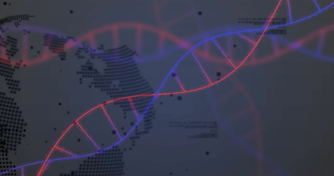 DNA Strand with World Map and Data Overlay
