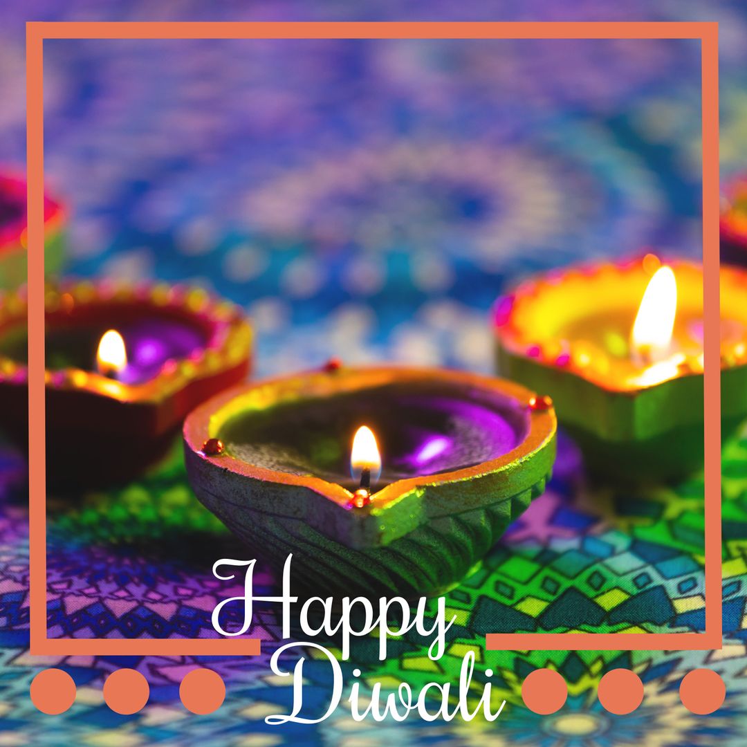 Happy Diwali Celebration with Glowing Diyas on Colorful Background - Download Free Stock Templates Pikwizard.com