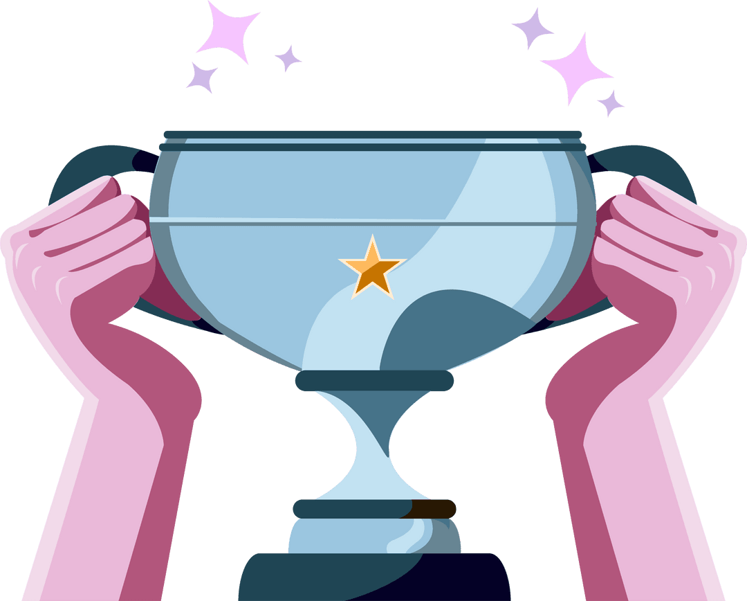 Victory Trophy in Hands With Sparkles on Transparent Background