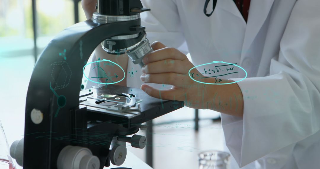 Scientist Analyzing Samples in Laboratory with Mathematical Formulae