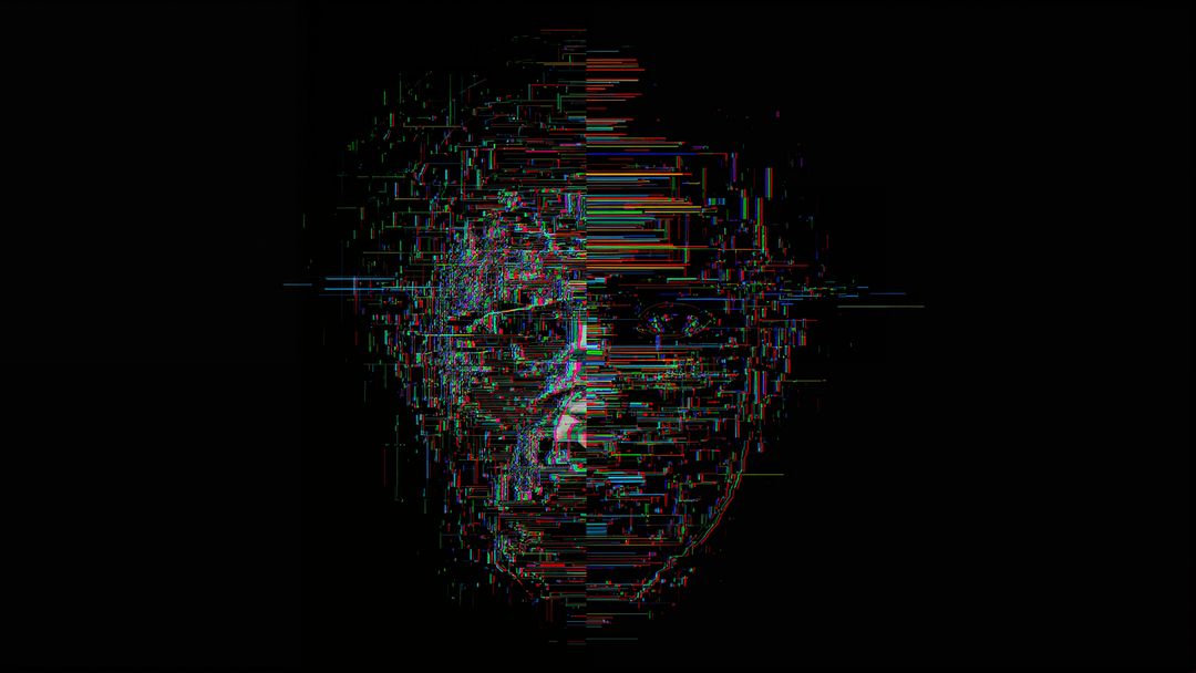 Futuristic Glitch Face Hologram in Digital Void
