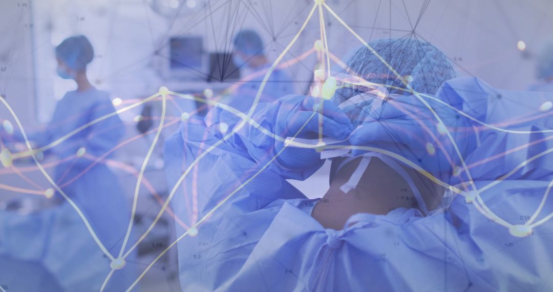 Surgical Team Member Adjusting Mask with Data Overlay