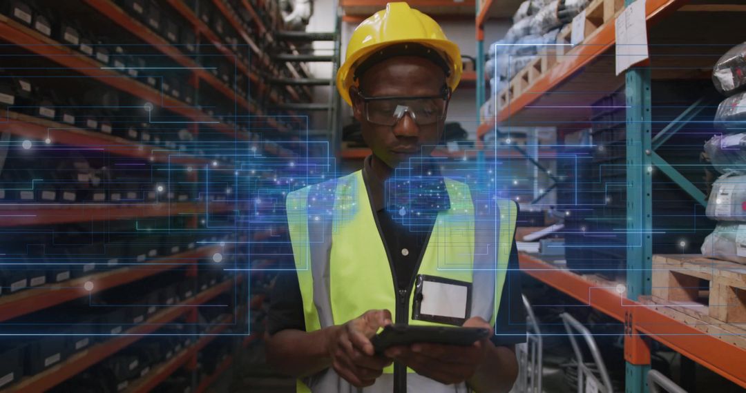 Warehouse Worker Using Smart Technology in Logistics Operation