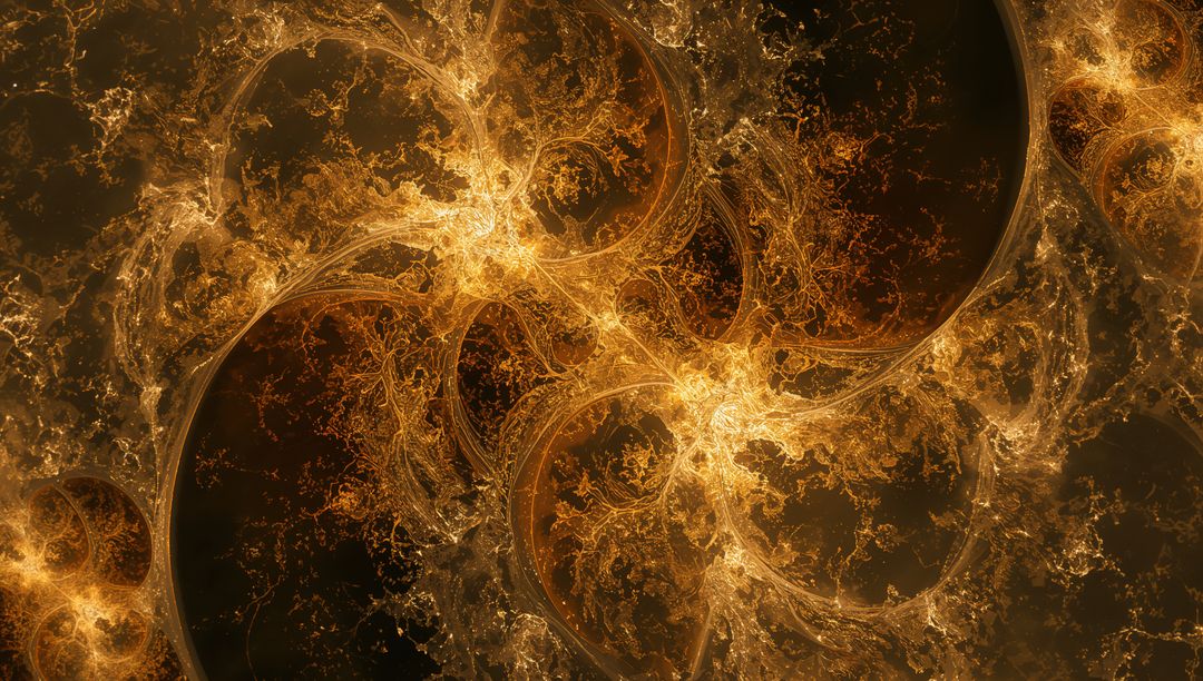 Radiant Golden Fractal Rings Forming Luminous Filaments and Overlapping Energy Fields