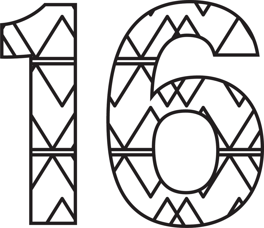 Geometric Patterned Number 16 on Transparent Background