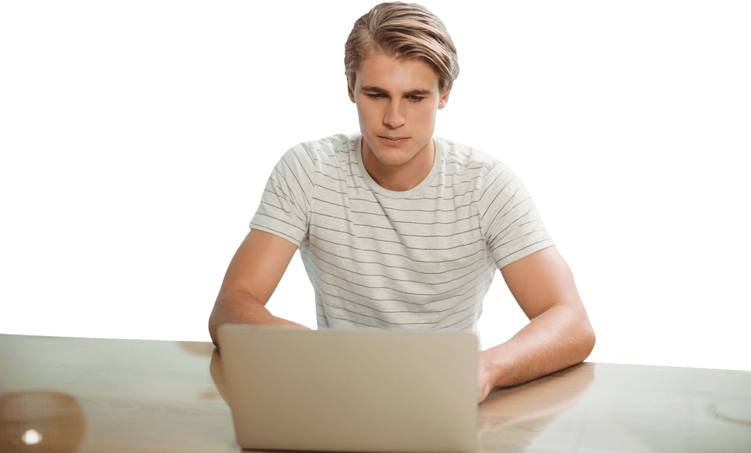 Business Professional Focused on Laptop with Transparent Background