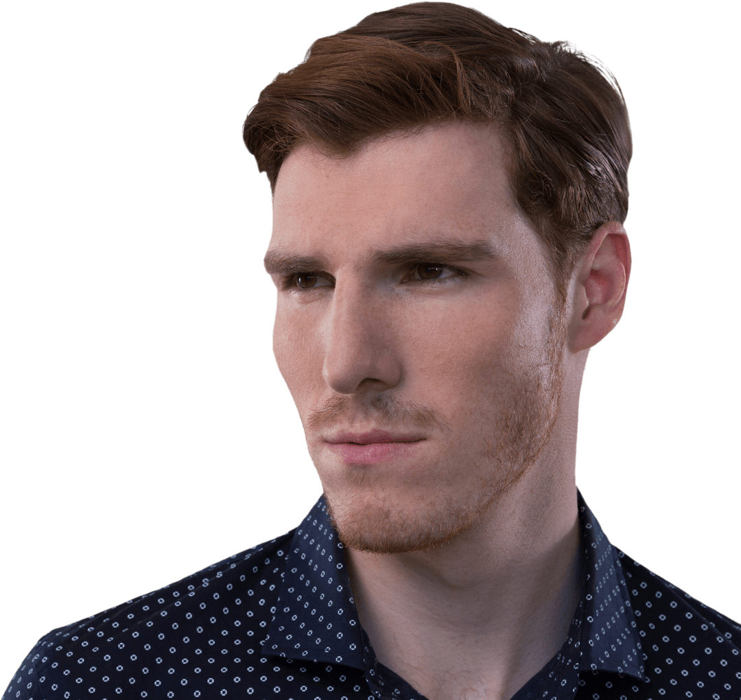 Transparent Portrait of Thoughtful Caucasian Man on Isolated Background