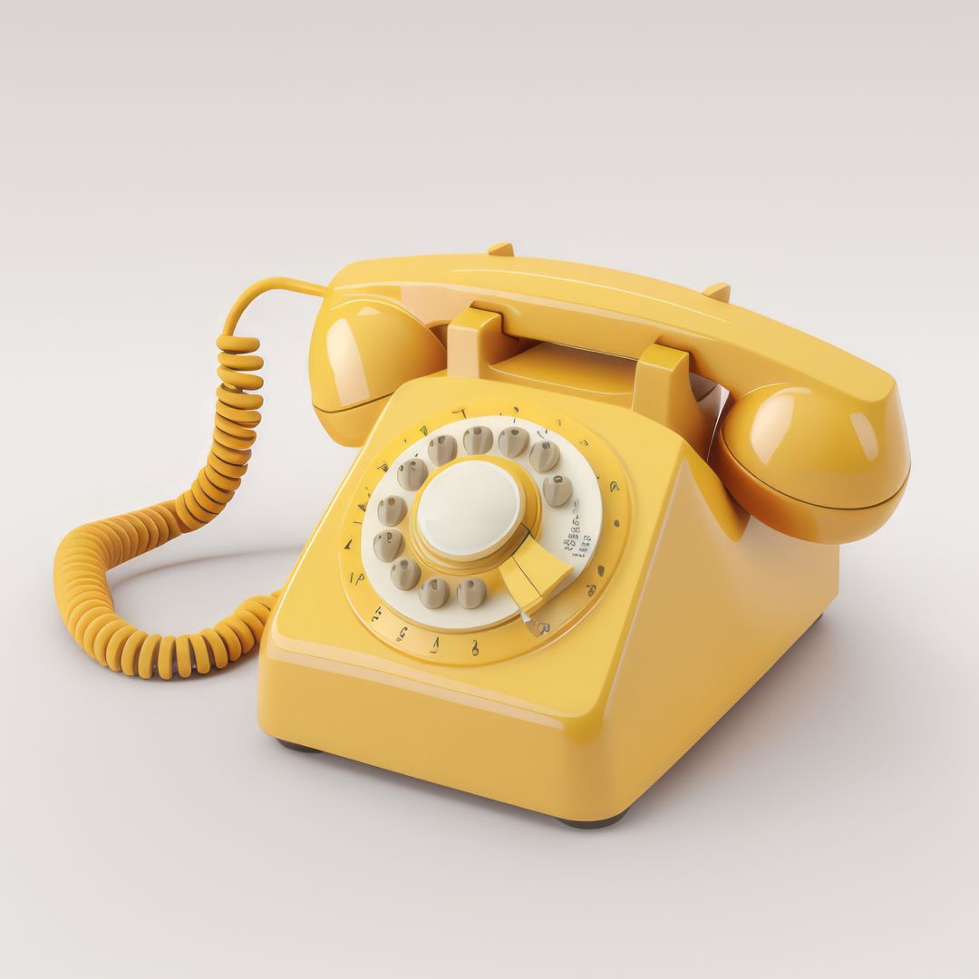 Retro Yellow Rotary Dial Telephone on White Background - Free Images, Stock Photos and Pictures on Pikwizard.com