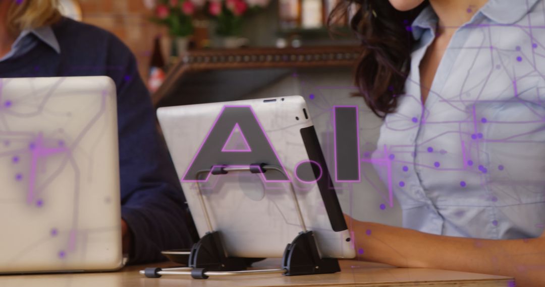 Businesswoman Embracing Artificial Intelligence in Modern Office