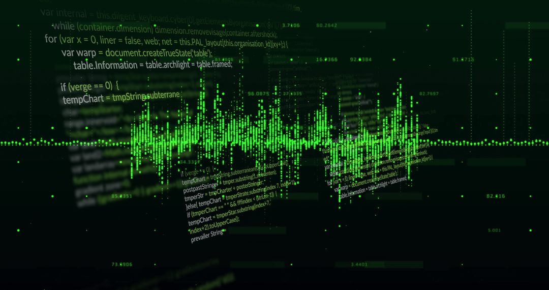 Digital Data Processing Visualization with Abstract Green Waveforms
